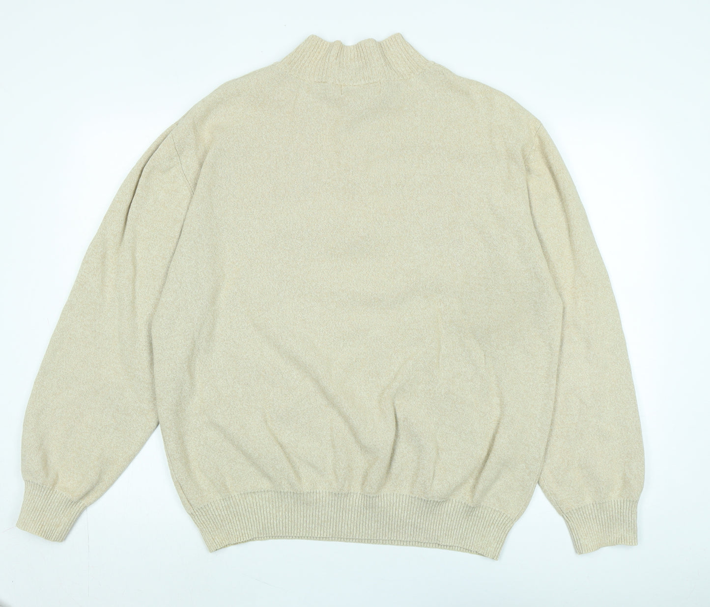 Maine Mens Beige Mock Neck Cotton Pullover Jumper Size L Long Sleeve - Logo