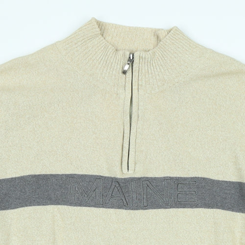 Maine Mens Beige Mock Neck Cotton Pullover Jumper Size L Long Sleeve - Logo