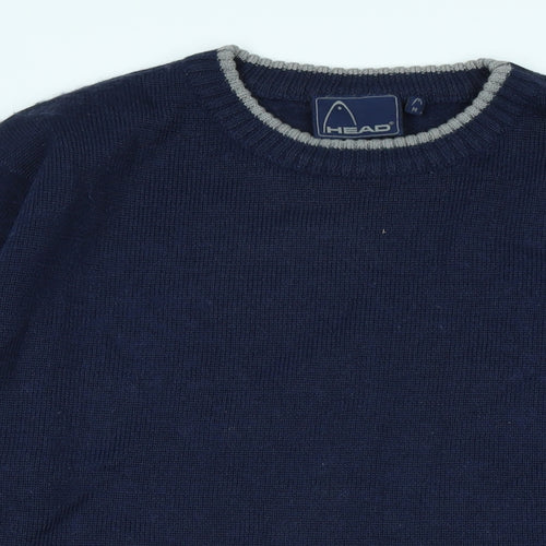 HEAD Mens Blue Crew Neck Acrylic Pullover Jumper Size M Long Sleeve - Logo