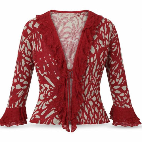 Soon Womens Red V-Neck Linen Cardigan Jumper Size 10 - Logo