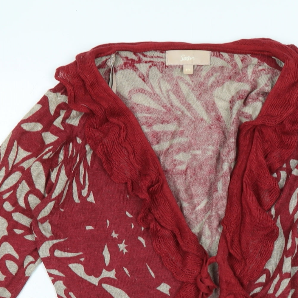 Soon Womens Red V-Neck Linen Cardigan Jumper Size 10 - Logo