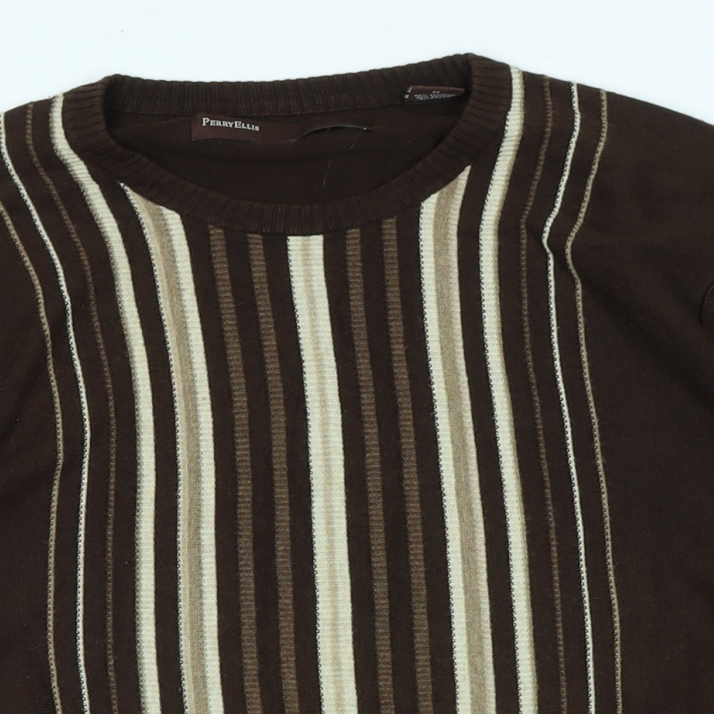 Perry Ellis Mens Brown Crew Neck Acrylic Pullover Jumper Size M Long Sleeve - Logo