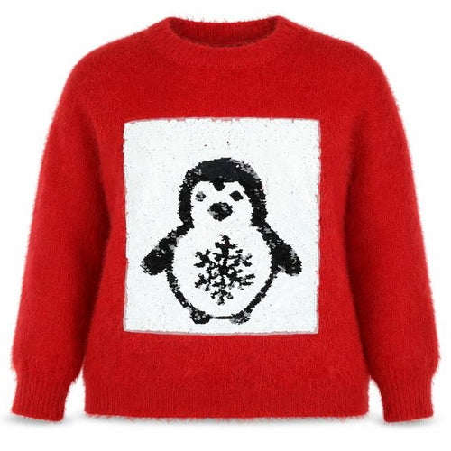 Klass Womens Red Crew Neck Polyacrylate Fibre Pullover Jumper Size L - Logo - Penguin in Sequins