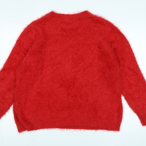 Klass Womens Red Crew Neck Polyacrylate Fibre Pullover Jumper Size L - Logo - Penguin in Sequins