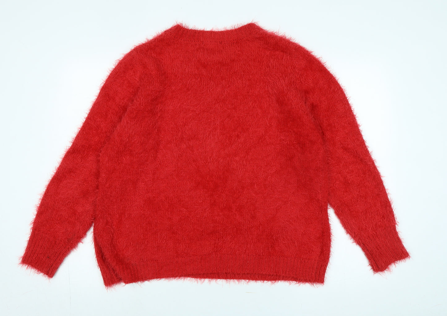 Klass Womens Red Crew Neck Polyacrylate Fibre Pullover Jumper Size L - Logo - Penguin in Sequins