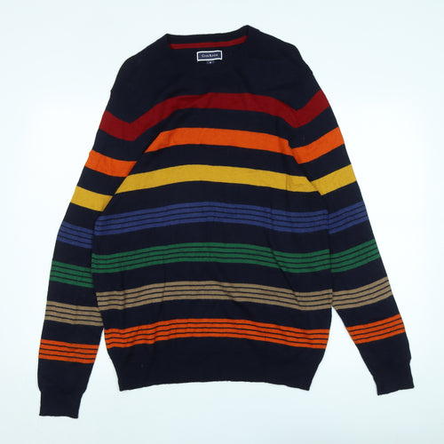 Club Room Mens Multicoloured Crew Neck Striped Wool Pullover Jumper Size M Long Sleeve - Logo