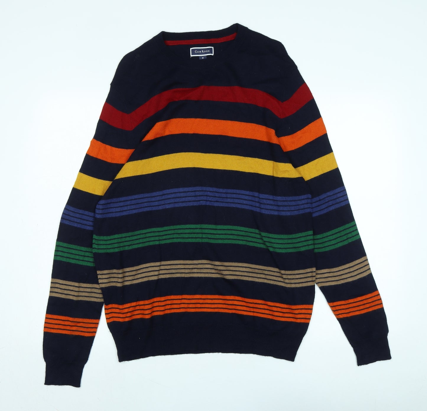 Club Room Mens Multicoloured Crew Neck Striped Wool Pullover Jumper Size M Long Sleeve - Logo