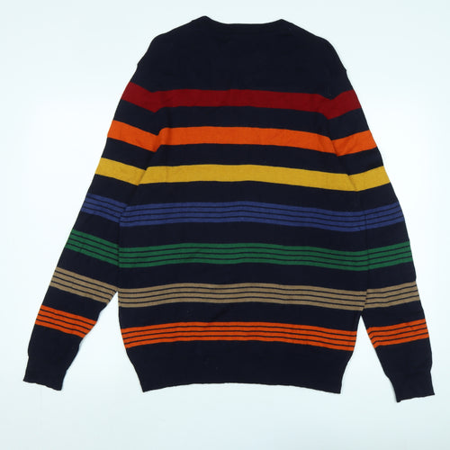 Club Room Mens Multicoloured Crew Neck Striped Wool Pullover Jumper Size M Long Sleeve - Logo