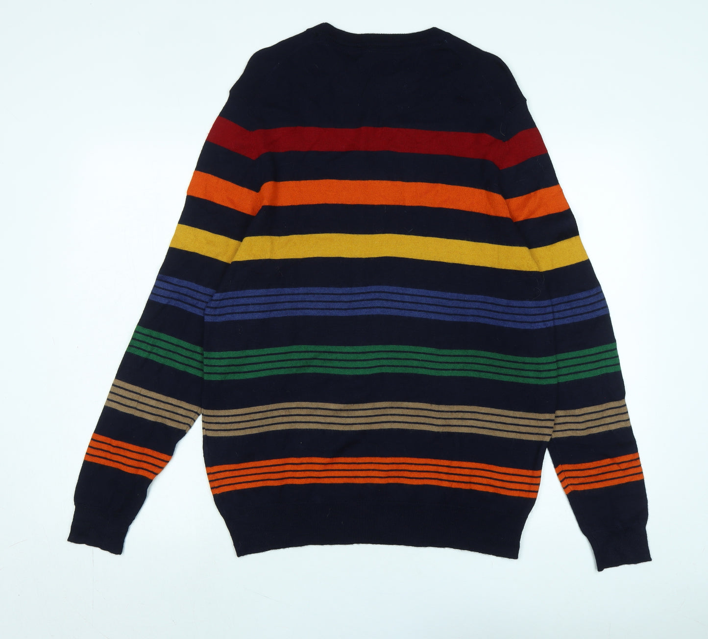 Club Room Mens Multicoloured Crew Neck Striped Wool Pullover Jumper Size M Long Sleeve - Logo