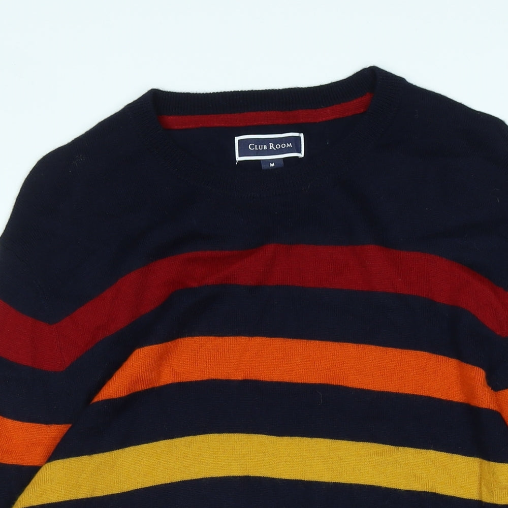 Club Room Mens Multicoloured Crew Neck Striped Wool Pullover Jumper Size M Long Sleeve - Logo