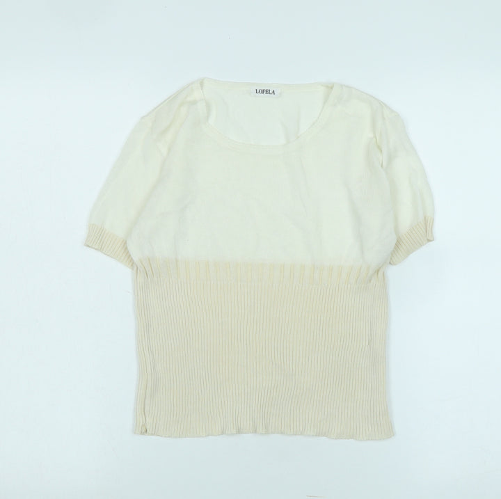 lofela Womens Ivory Scoop Neck Silk Blend Pullover Jumper Size S - Logo
