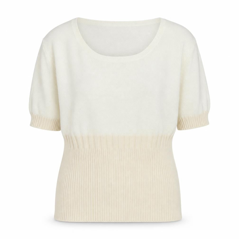 Front view of lofela women’s ivory scoop neck silk blend jumper, size S, - logo