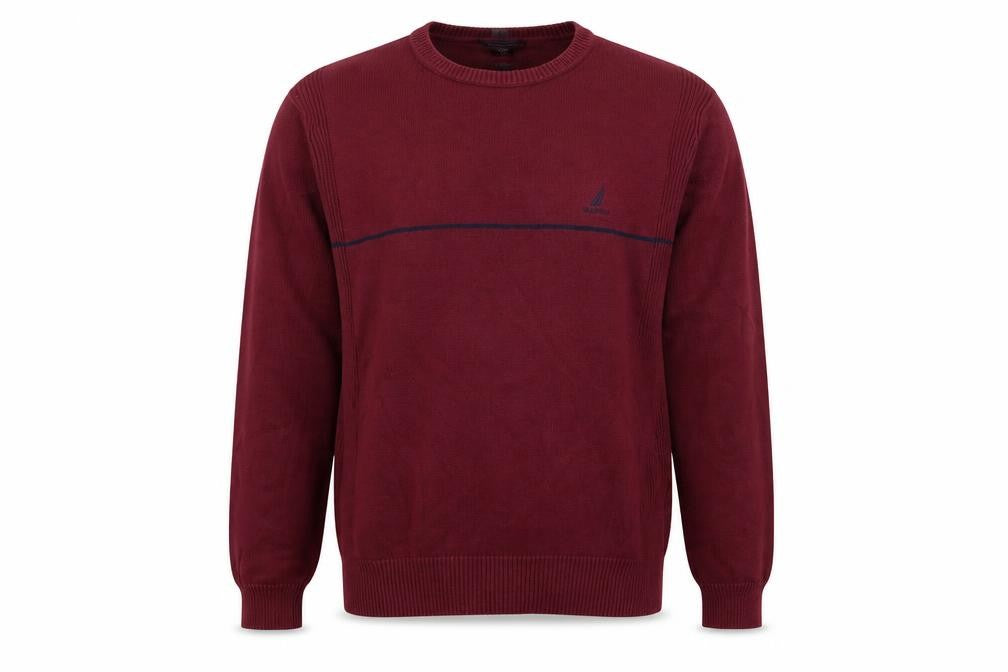 Nautica Mens Red Crew Neck Cotton Pullover Jumper Size S Long Sleeve - Logo