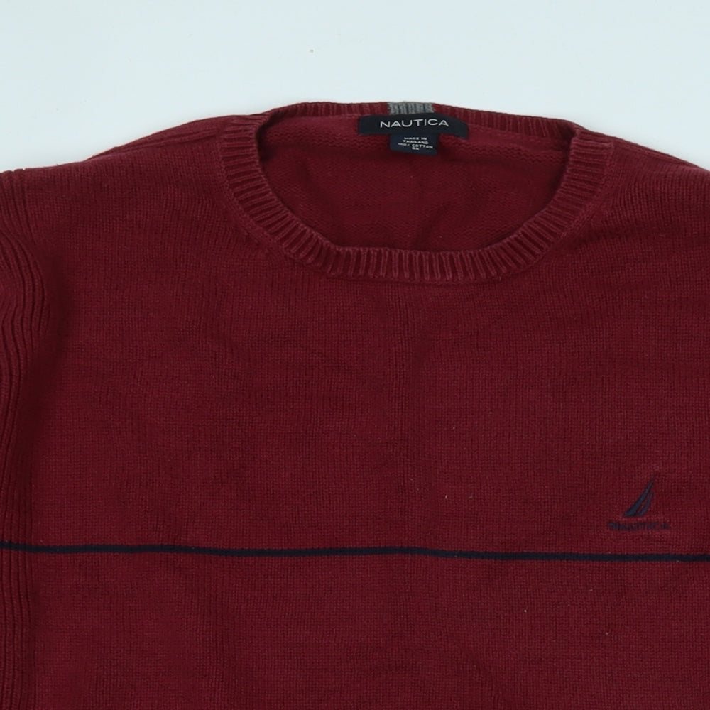 Nautica Mens Red Crew Neck Cotton Pullover Jumper Size S Long Sleeve - Logo