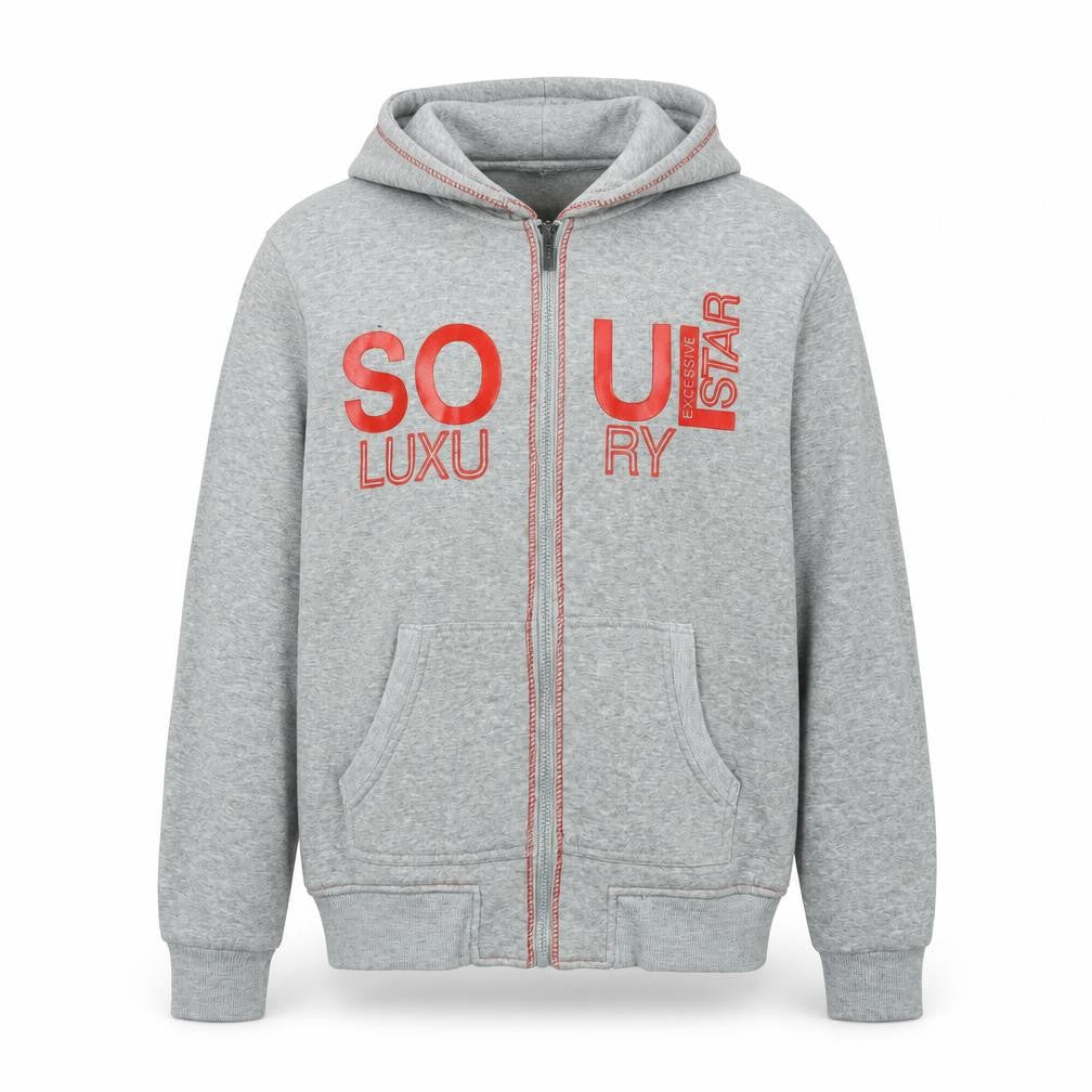 Soul Star Mens Grey Jacket Size XL Zip - Logo - Soul Luxery
