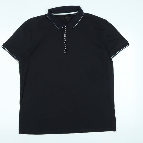 Armani Exchange Mens Blue Cotton Polo Size XL Collared - Logo - Armani Exchange
