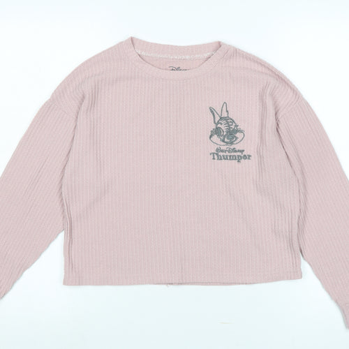 Disney Womens Pink Crew Neck Polyester Pullover Jumper Size XS - Logo - Thumper
