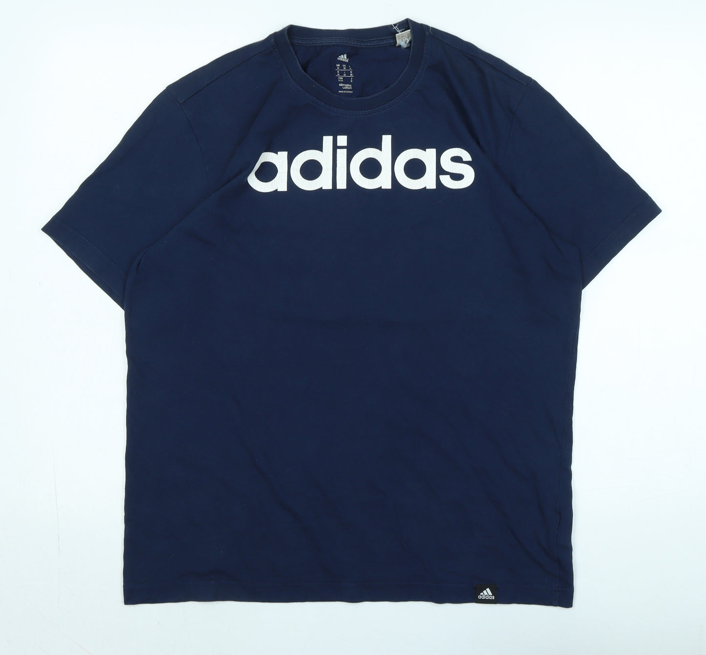 adidas Mens Blue Cotton T-Shirt Size M Crew Neck - Logo