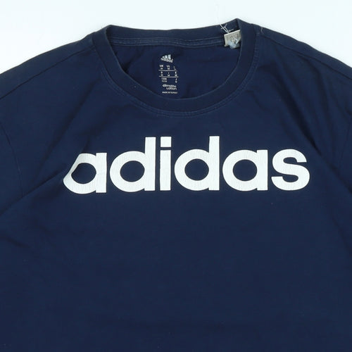 adidas Mens Blue Cotton T-Shirt Size M Crew Neck - Logo