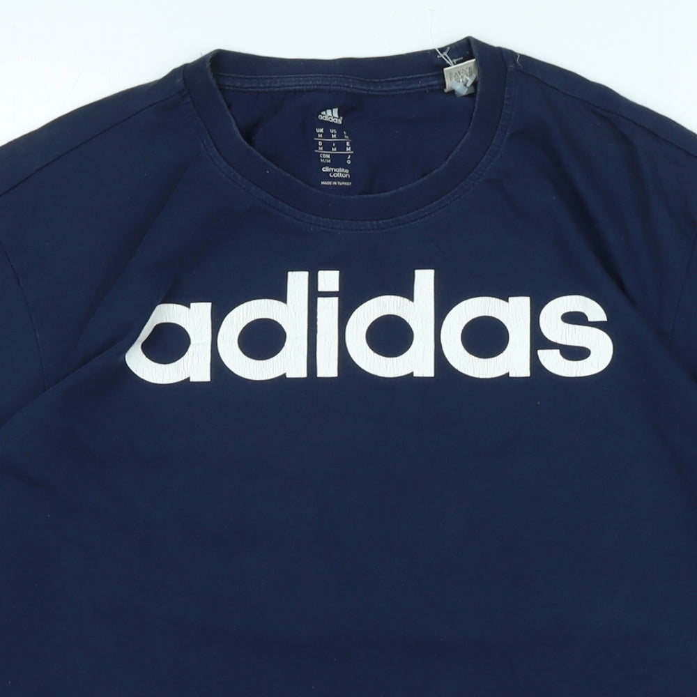 adidas Mens Blue Cotton T-Shirt Size M Crew Neck - Logo