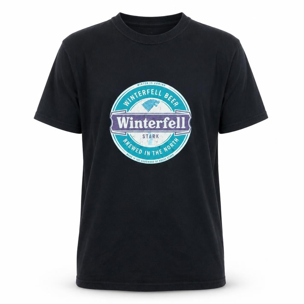 Winterfell Mens Black Cotton T-Shirt Size M Crew Neck - Logo - Winterfell Beer