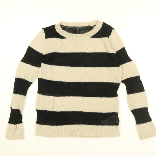 Gap Womens White Round Neck Striped Viscose Pullover Jumper Size S
