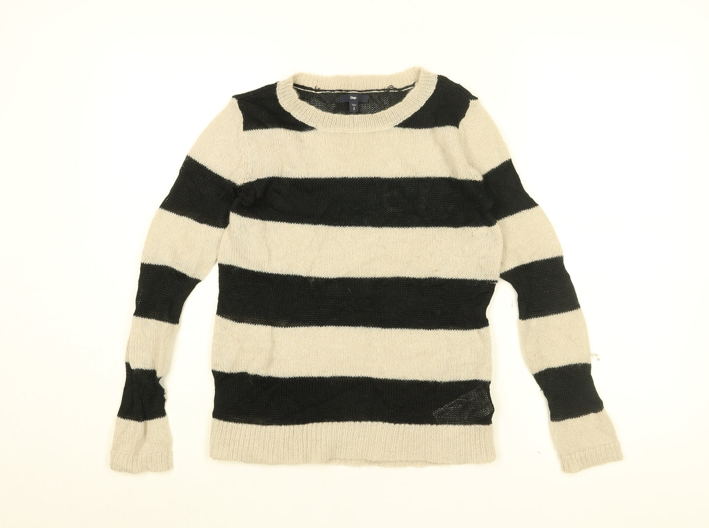 Gap Womens White Round Neck Striped Viscose Pullover Jumper Size S