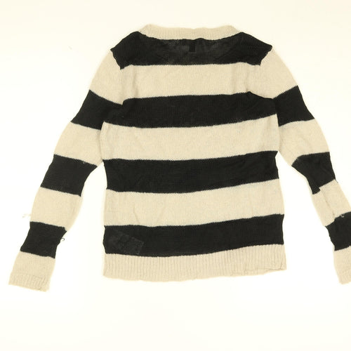 Gap Womens White Round Neck Striped Viscose Pullover Jumper Size S