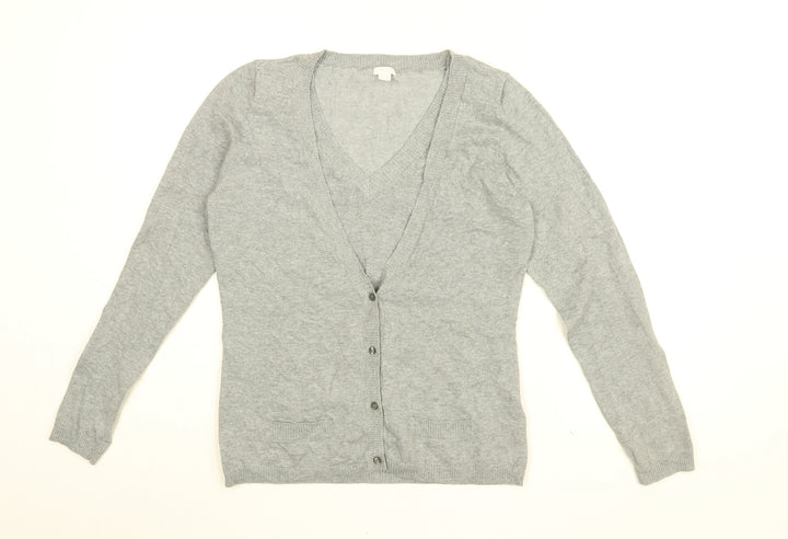 TCM Womens Grey Cotton Basic Button-Up Size 10 V-Neck