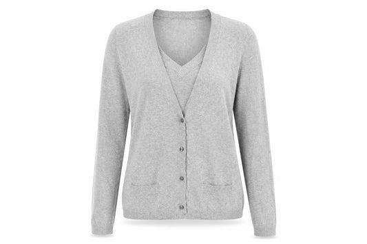 Front view of TCM women’s grey cotton basic button-up, size UK 10, v-neck