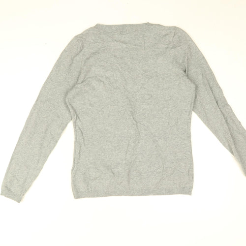 TCM Womens Grey Cotton Basic Button-Up Size 10 V-Neck