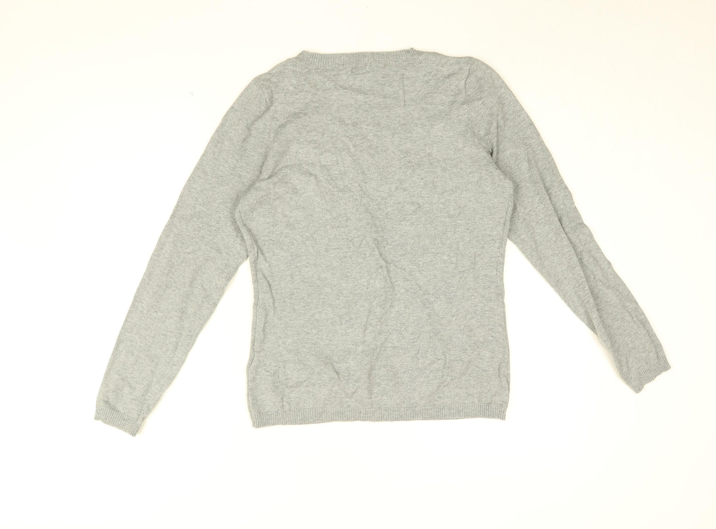 TCM Womens Grey Cotton Basic Button-Up Size 10 V-Neck