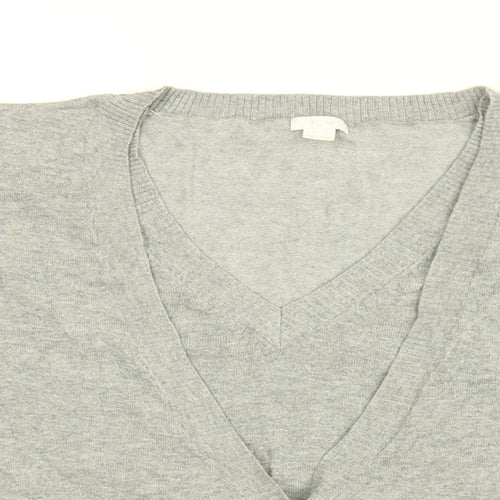 TCM Womens Grey Cotton Basic Button-Up Size 10 V-Neck