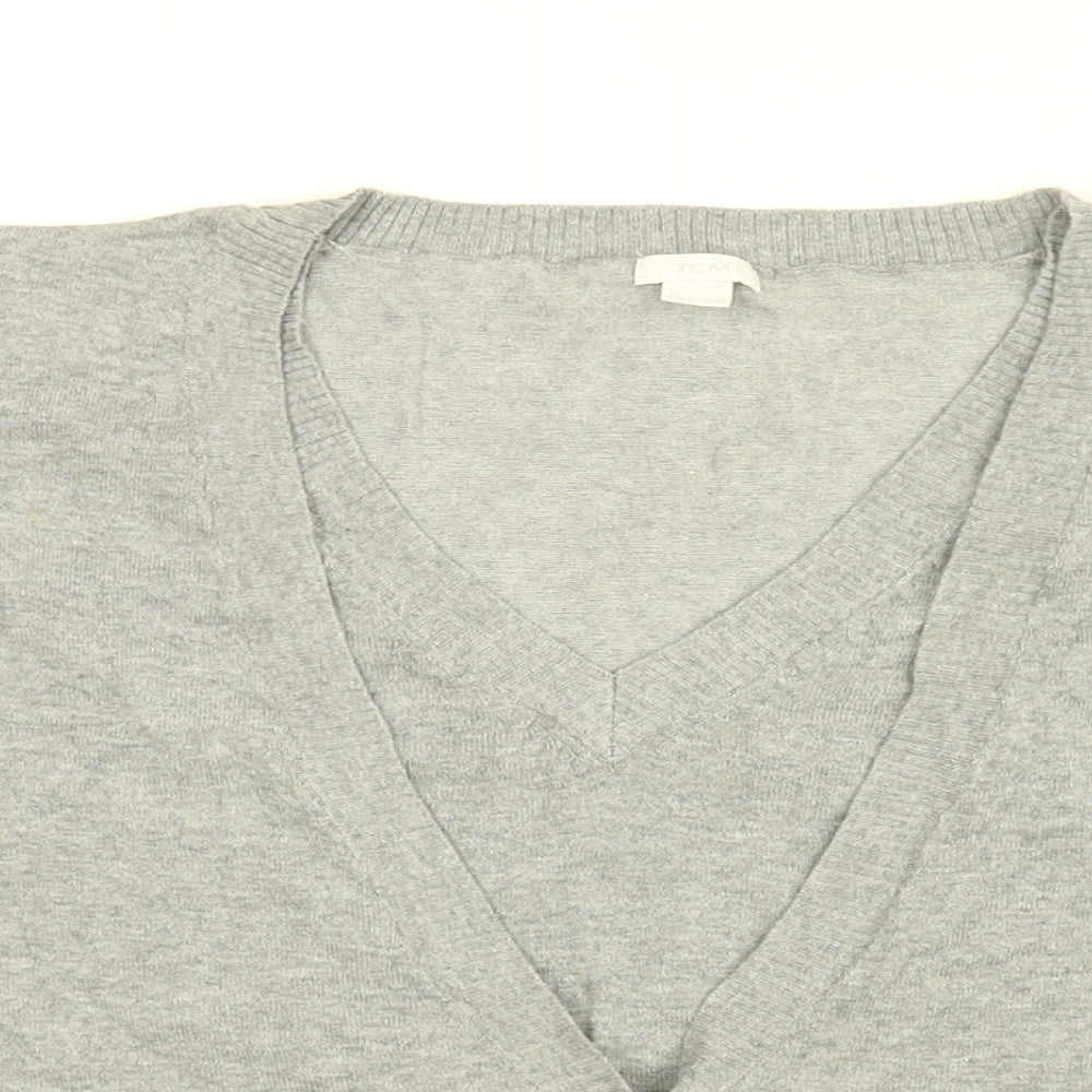 TCM Womens Grey Cotton Basic Button-Up Size 10 V-Neck