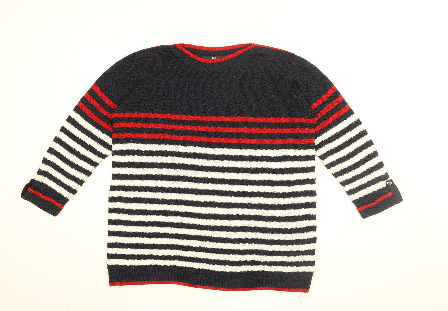 Isle Womens Blue Round Neck Striped Acrylic Pullover Jumper Size 18 - Size 18-20