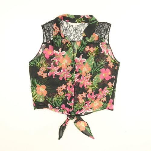 Julien Macdonald Womens Black Floral Polyester Basic Blouse Size 14 Collared