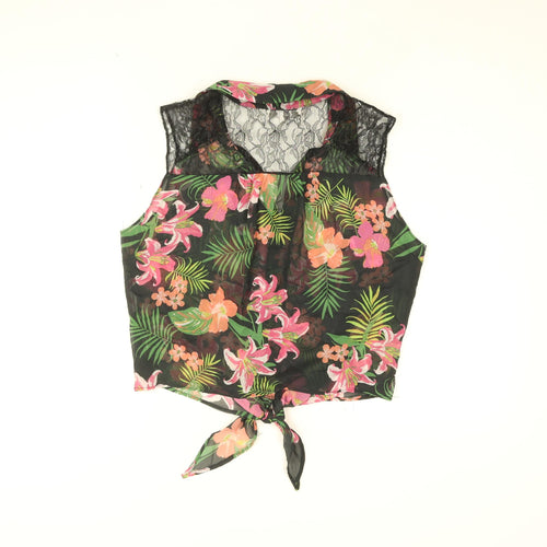 Julien Macdonald Womens Black Floral Polyester Basic Blouse Size 14 Collared