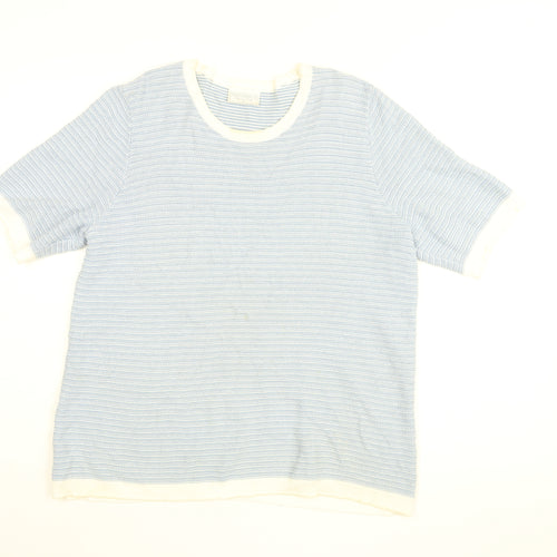 Cotswold Collection Womens Blue Striped Cotton Basic T-Shirt Size L Round Neck