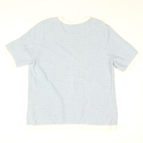 Cotswold Collection Womens Blue Striped Cotton Basic T-Shirt Size L Round Neck