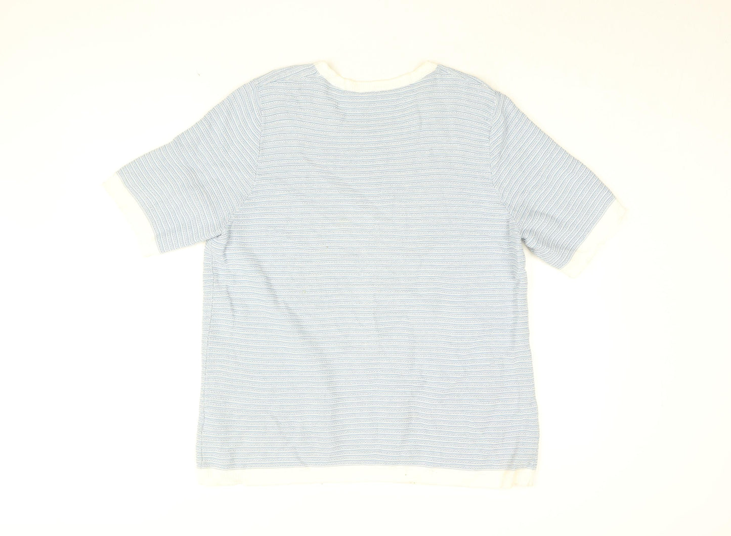 Cotswold Collection Womens Blue Striped Cotton Basic T-Shirt Size L Round Neck