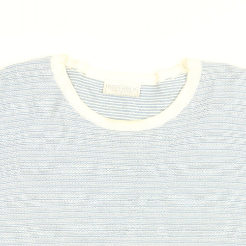 Cotswold Collection Womens Blue Striped Cotton Basic T-Shirt Size L Round Neck