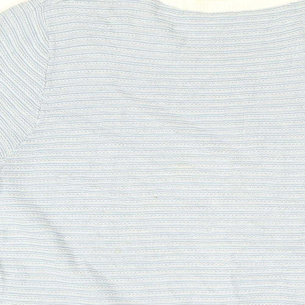 Cotswold Collection Womens Blue Striped Cotton Basic T-Shirt Size L Round Neck