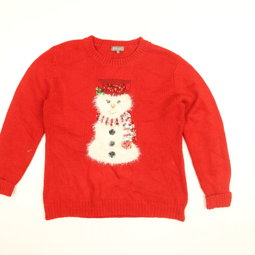 First Avenue Womens Red Round Neck Acrylic Pullover Jumper Size M - Size M/L, Snowman, Christmas Jumper