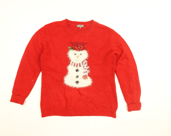 First Avenue Womens Red Round Neck Acrylic Pullover Jumper Size M - Size M/L, Snowman, Christmas Jumper