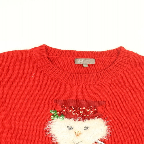 First Avenue Womens Red Round Neck Acrylic Pullover Jumper Size M - Size M/L, Snowman, Christmas Jumper