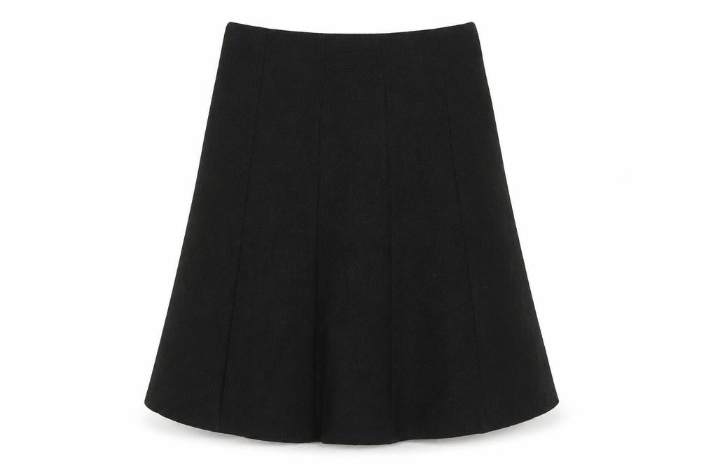 Front view of AMARANTO women’s black polyester swing skirt, size UK 14, zip