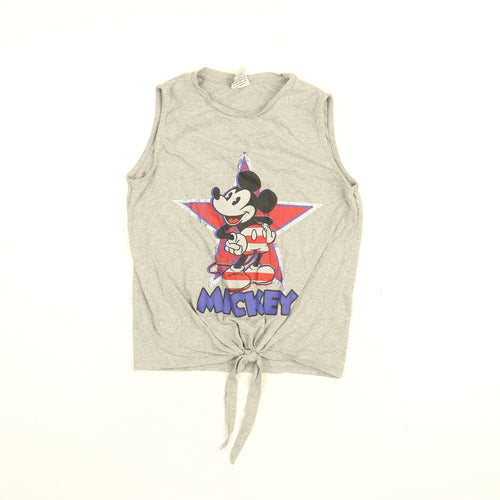 Disney Womens Grey Cotton Cropped T-Shirt Size 4 Round Neck - Mickey Mouse