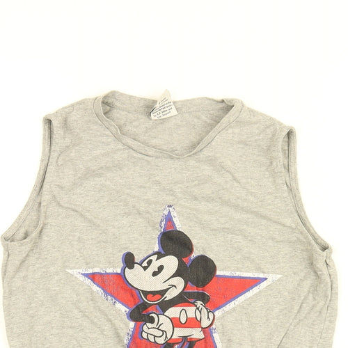 Disney Womens Grey Cotton Cropped T-Shirt Size 4 Round Neck - Mickey Mouse