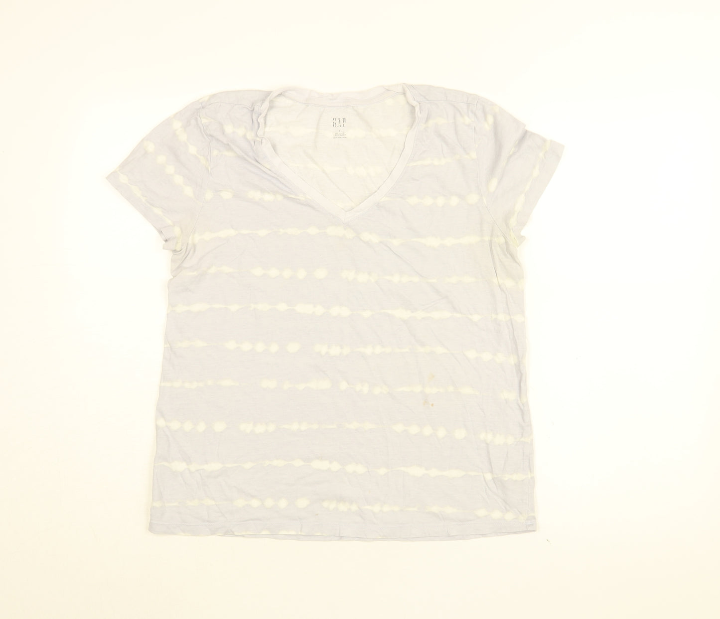 Gap Womens Purple Geometric Cotton Basic T-Shirt Size L V-Neck - Tie Dye