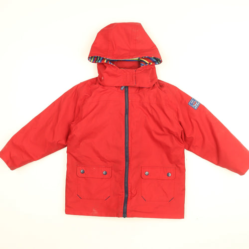 JoJo Maman Bébé Boys Red Rain Coat Coat Size 4-5 Years Zip